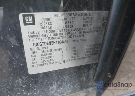 2017 Chevrolet Colorado Z71 из США, поврежденный, VIN 1GCGTDEN5H1164450